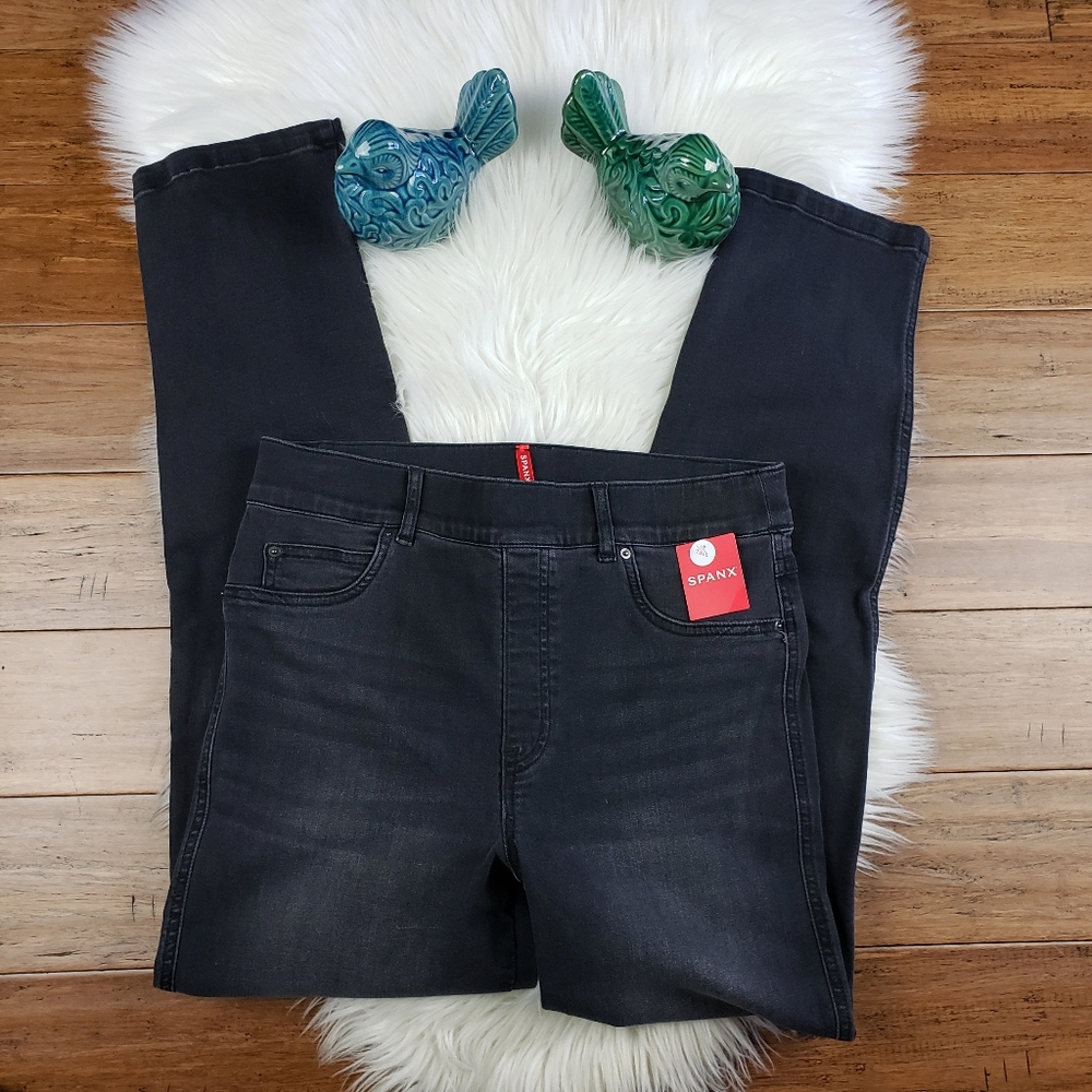 Spanx straight leg washed vintage black jeans large